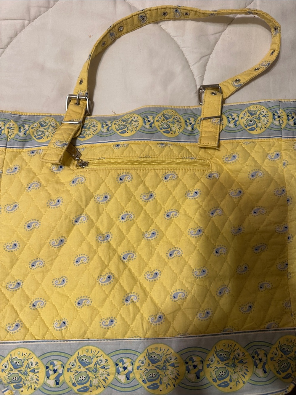 Sharif Yellow Quilted Paisley-Trim Tote